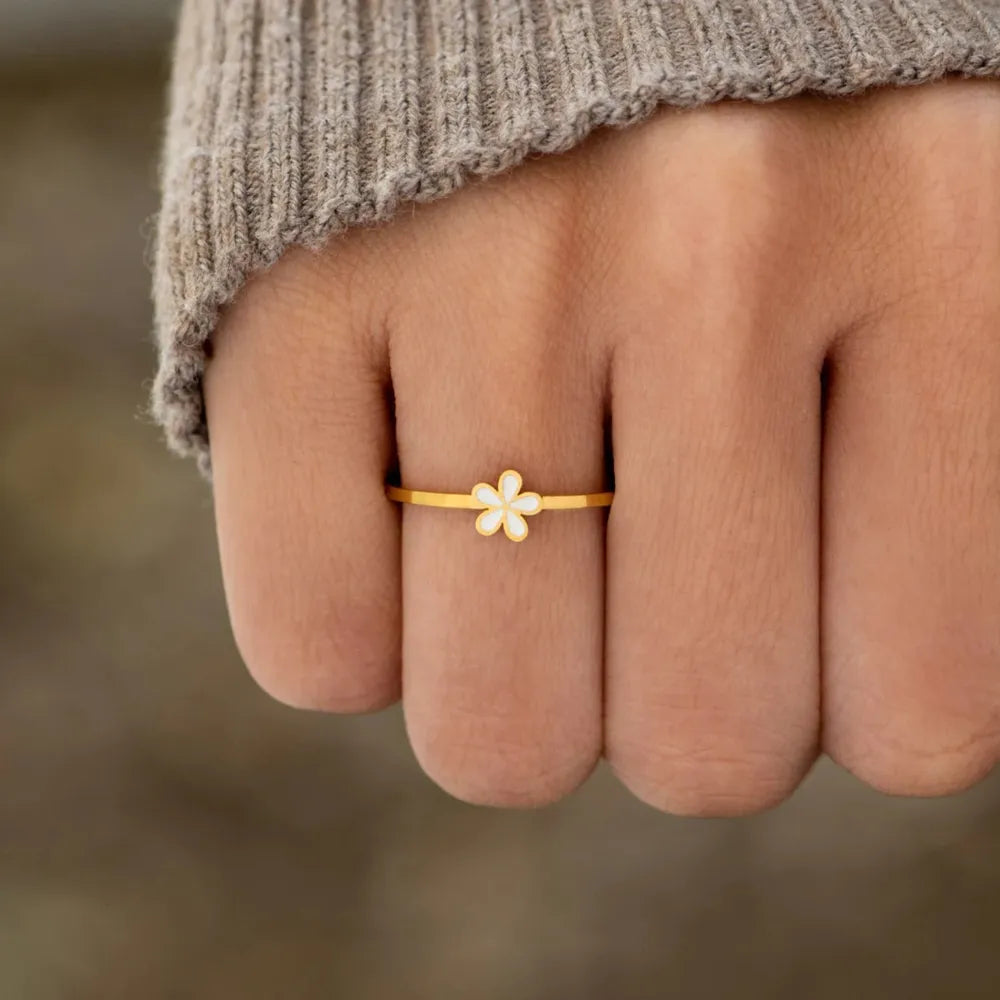 Enamel Flower Ring in 925 Sterling Silver