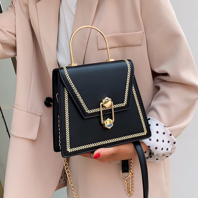 Metal Handle Crossbody Clutch Bag