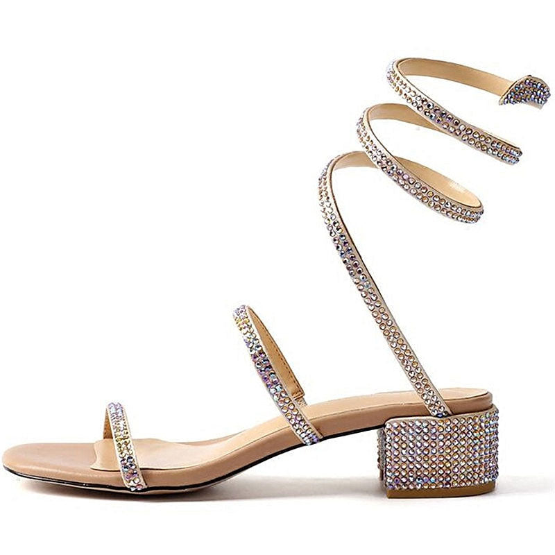 Crystal Gladiator Square Heel Party Sandals
