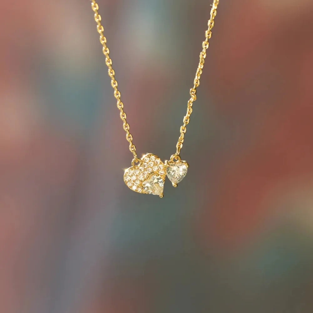 18K Gold Zircon Heart Necklace in 925 Sterling Silver