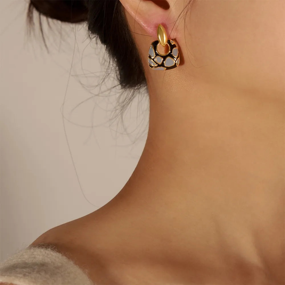 Geometric Enamel Leopard Earrings