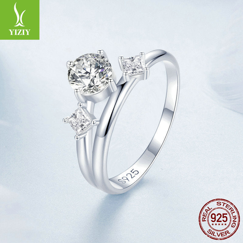 Sparkling Double Layer Zircon Ring in 925 Silver