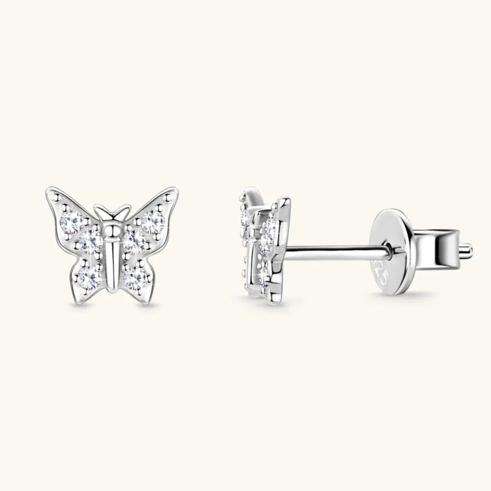 Moissanite Butterfly Stud Earrings in 925 Sterling Silver