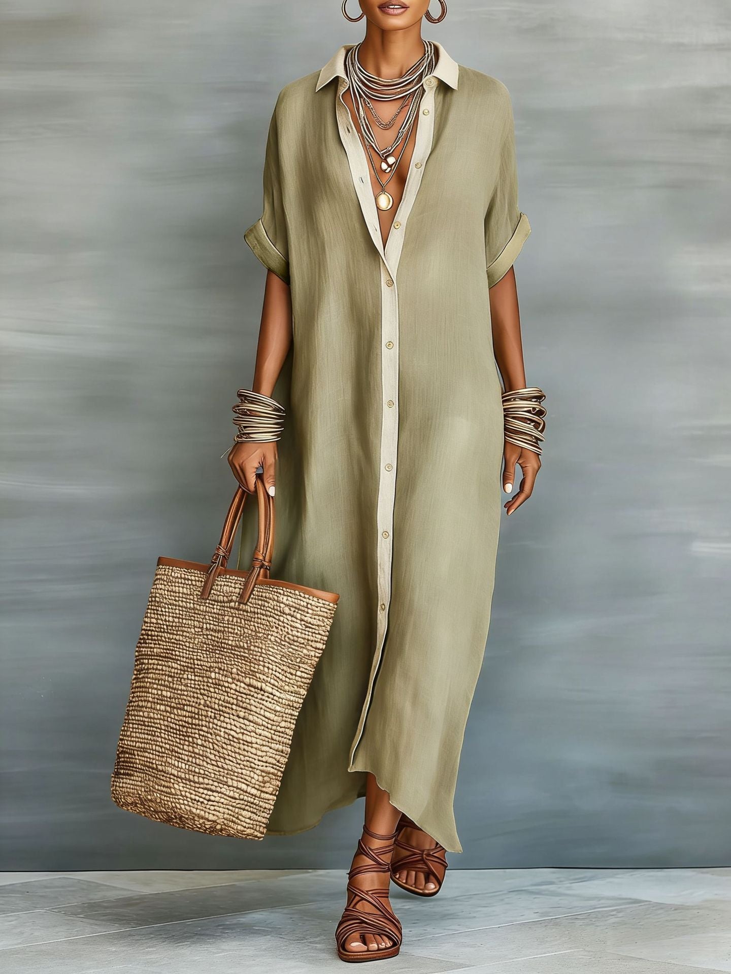 Casual Loose Short Sleeve Shirt Dress