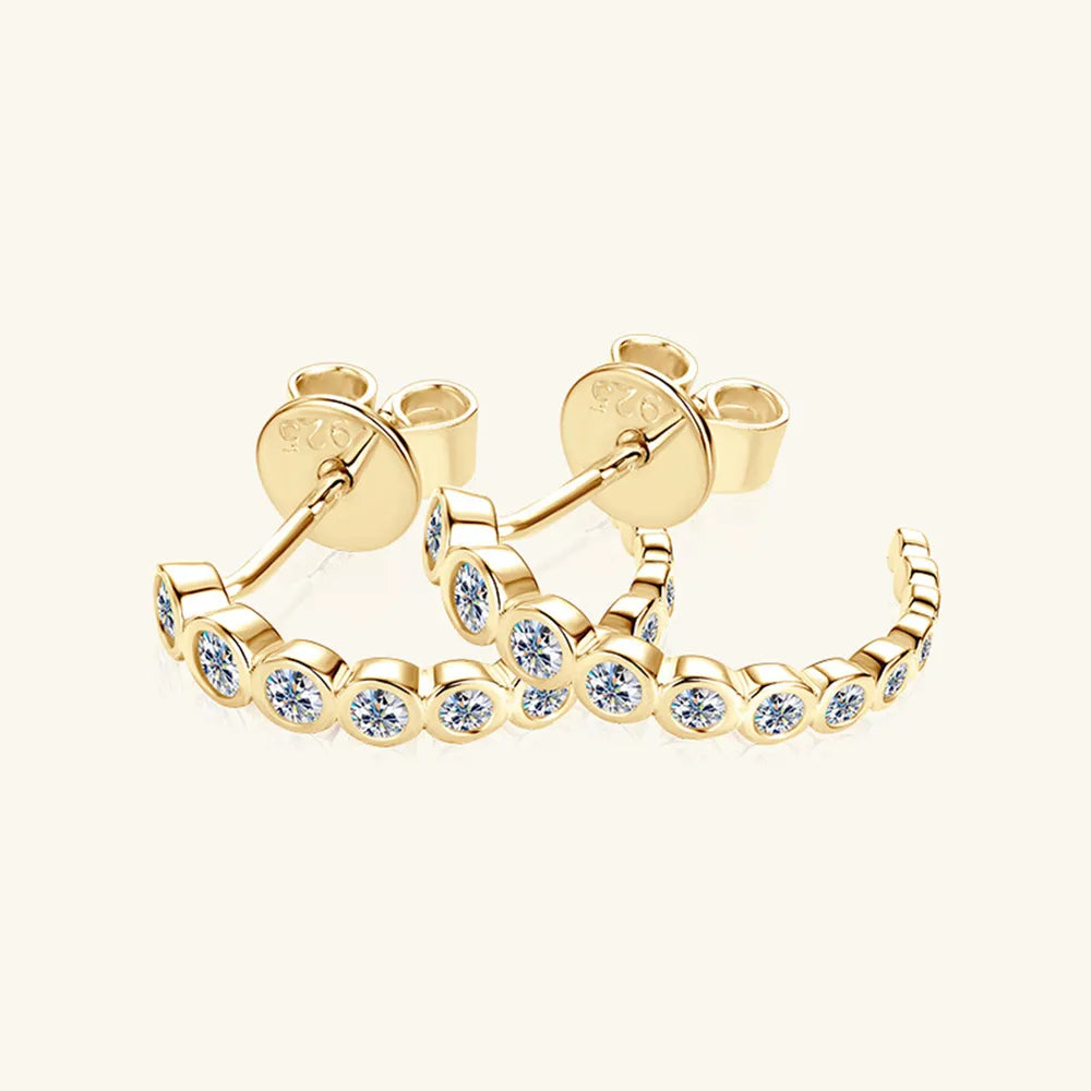 Inlaid Moissanite C-Hoop Earrings — 925 Sterling Silver