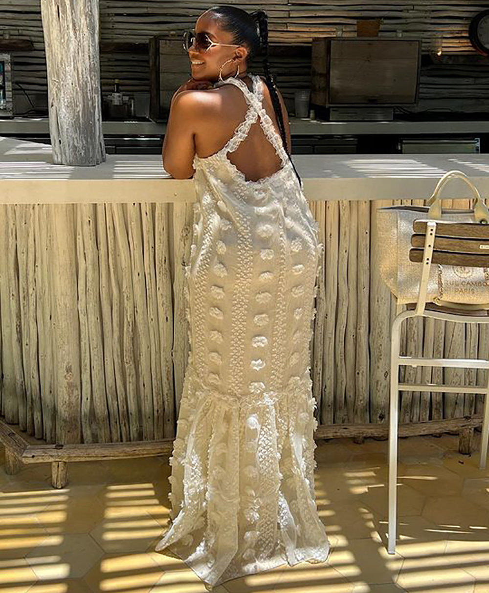 Elegant Lace Patchwork Long Sleeve Fitted Bodycon Maxi Dress