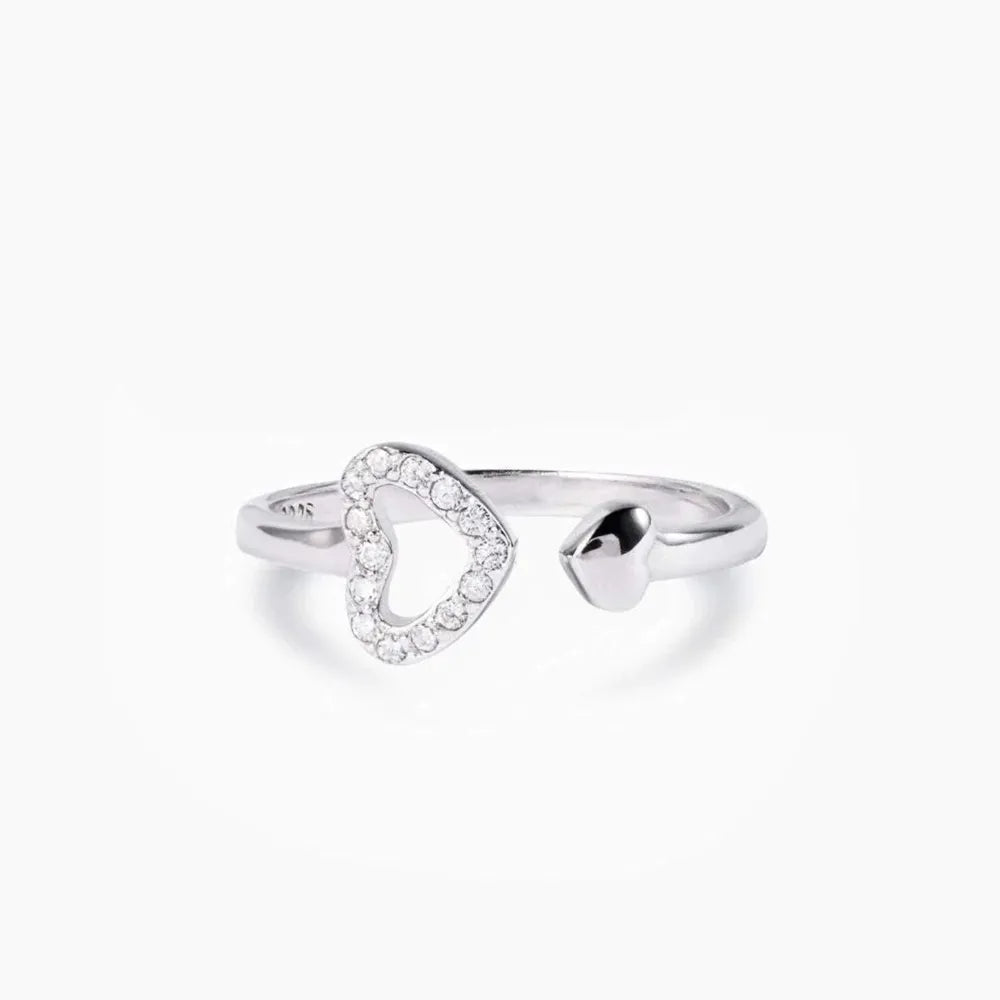Zircon Heart Open Ring in 925 Sterling Silver
