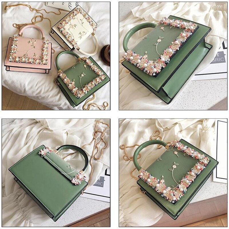 Vintage Floral Lace Gold Chain Crossbody Bag