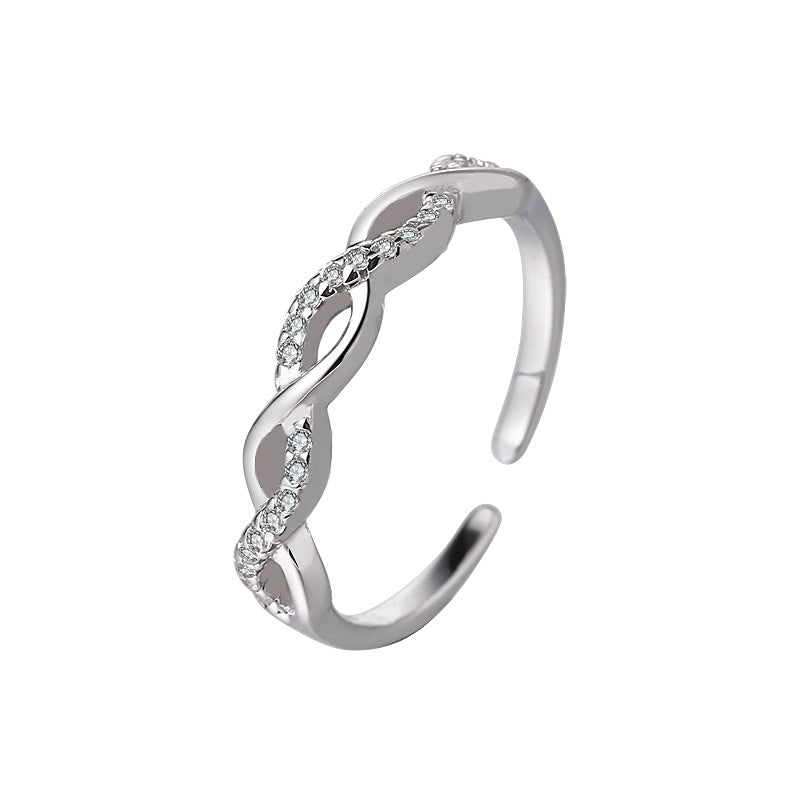 Twisted Rope Diamond Open Ring in 925 Silver