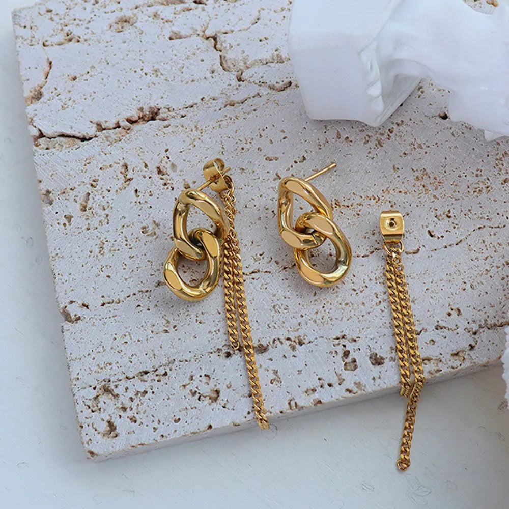 Titanium Steel Chain-Link Drop Earrings