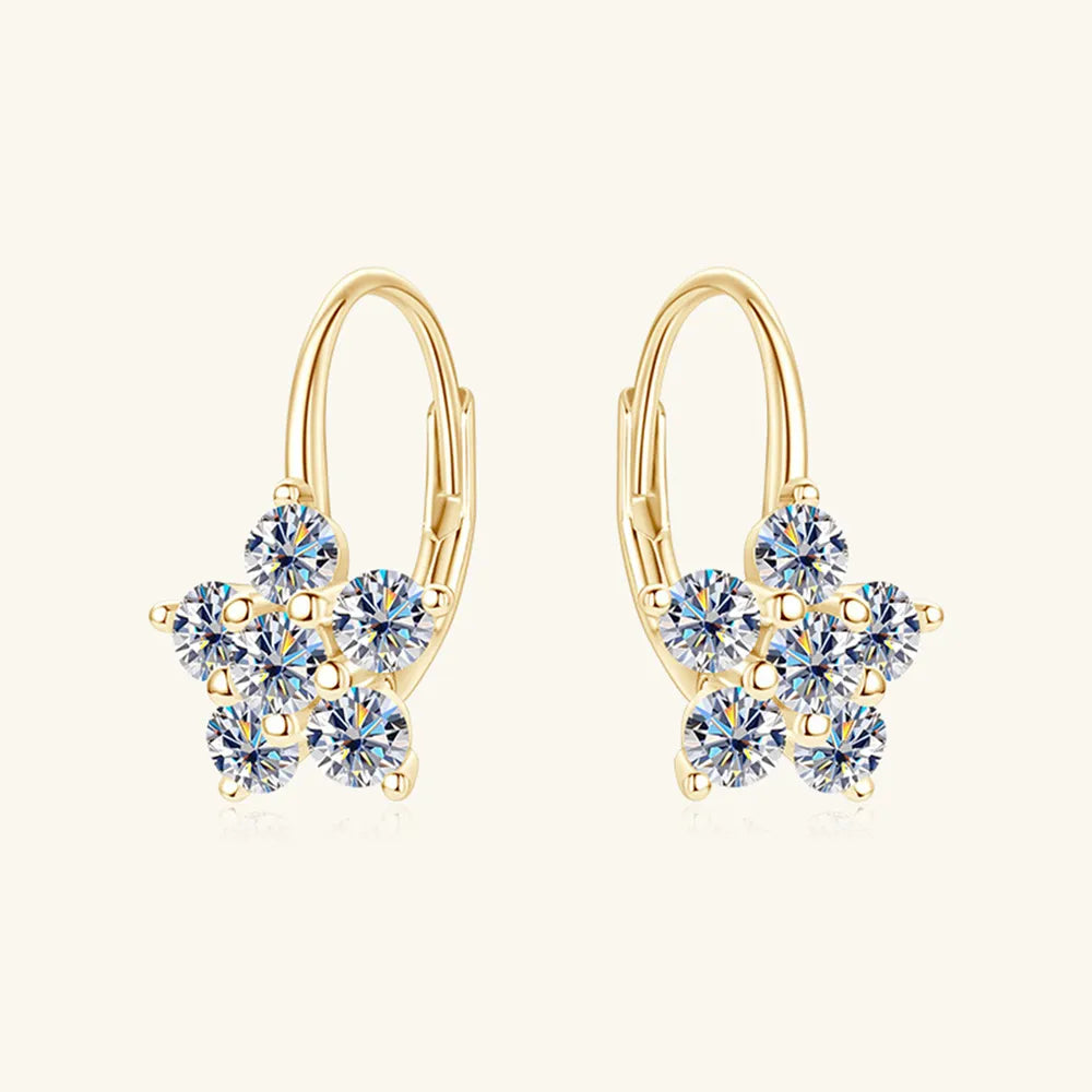 1.2ct Moissanite Flower Huggie Earrings in 925 Sterling Silver