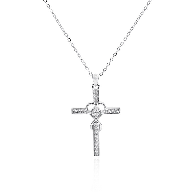 Heart & Cross Pendant Necklace in 925 Silver