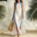 Gestreiftes ärmelloses Casual-Strandkleid mit seitlichem Schlitz