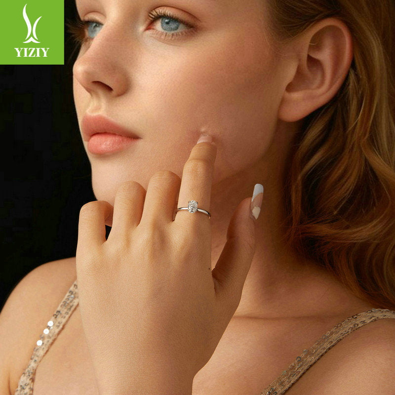 1 Carat Moissanite Oval Ring in 925 Silver