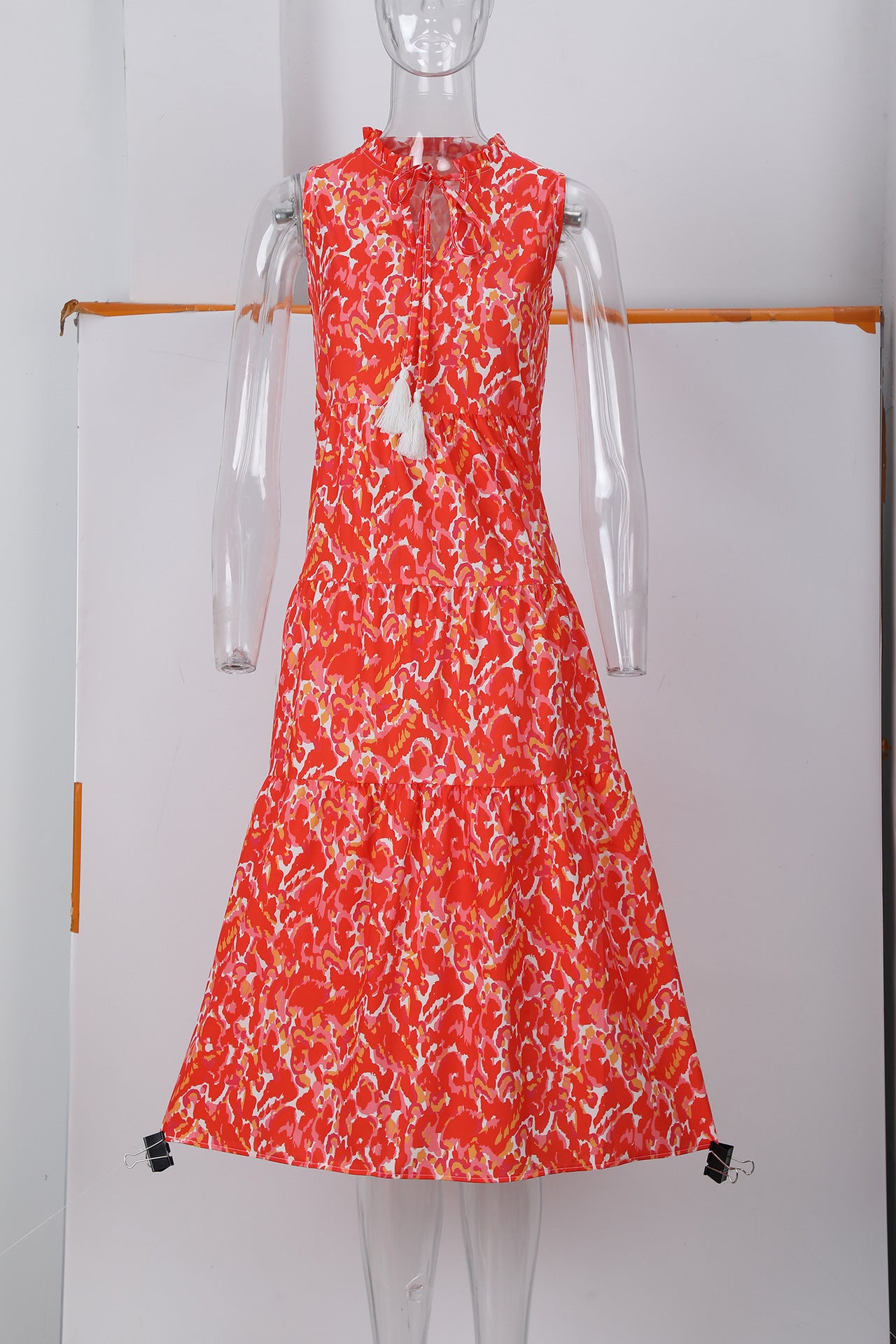Floral Print Sleeveless V-Neck Smocked Waist Maxi Dress