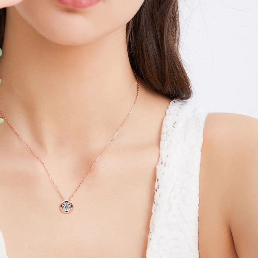 1 Carat Round Moissanite Necklace in 925 Silver