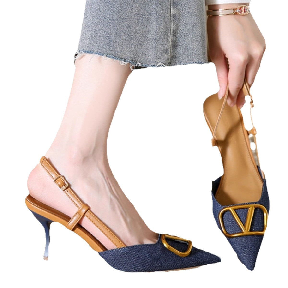 Denim Pointed Toe Stiletto Sandals