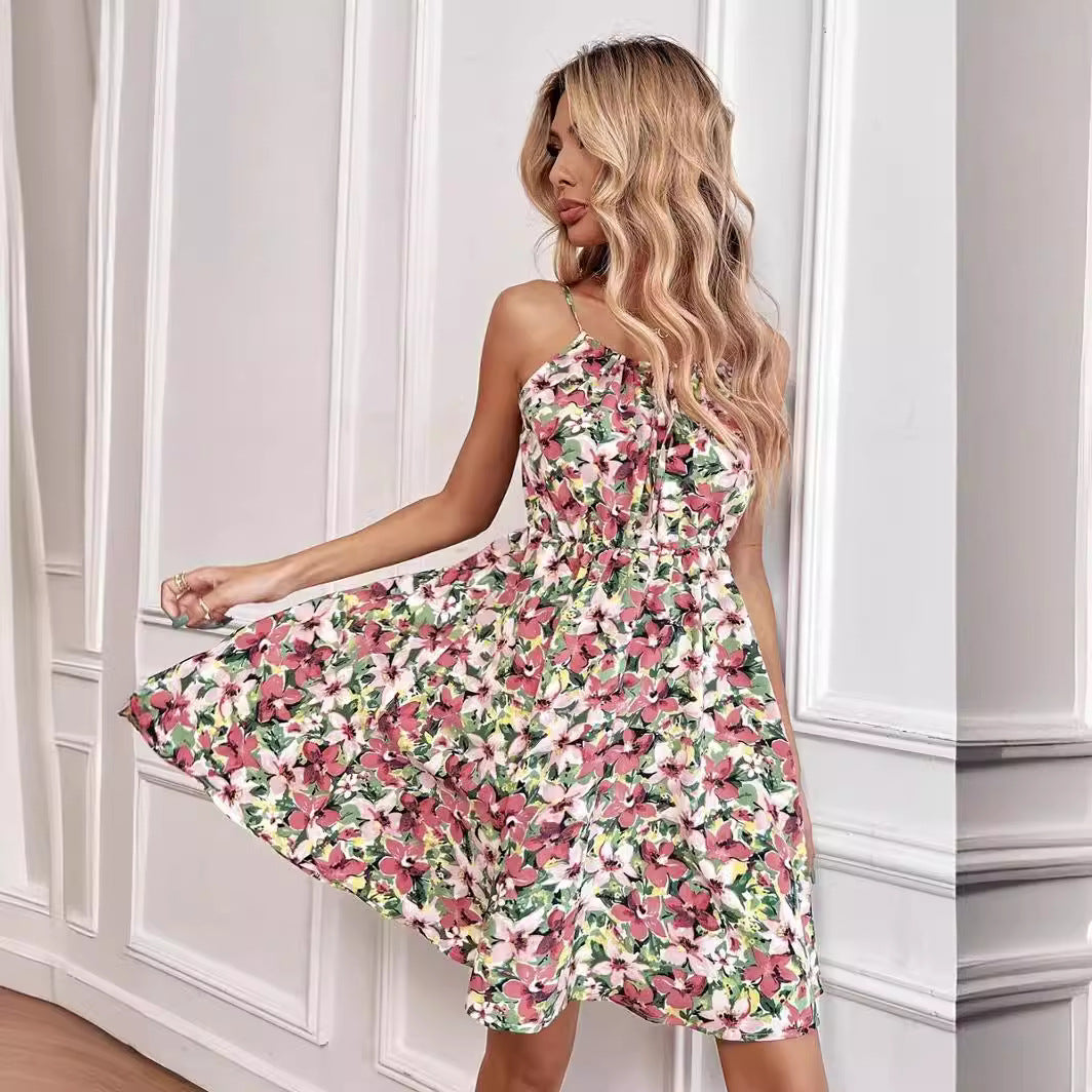 Elastic Waist Tie-Up Strap Short Princess Dress