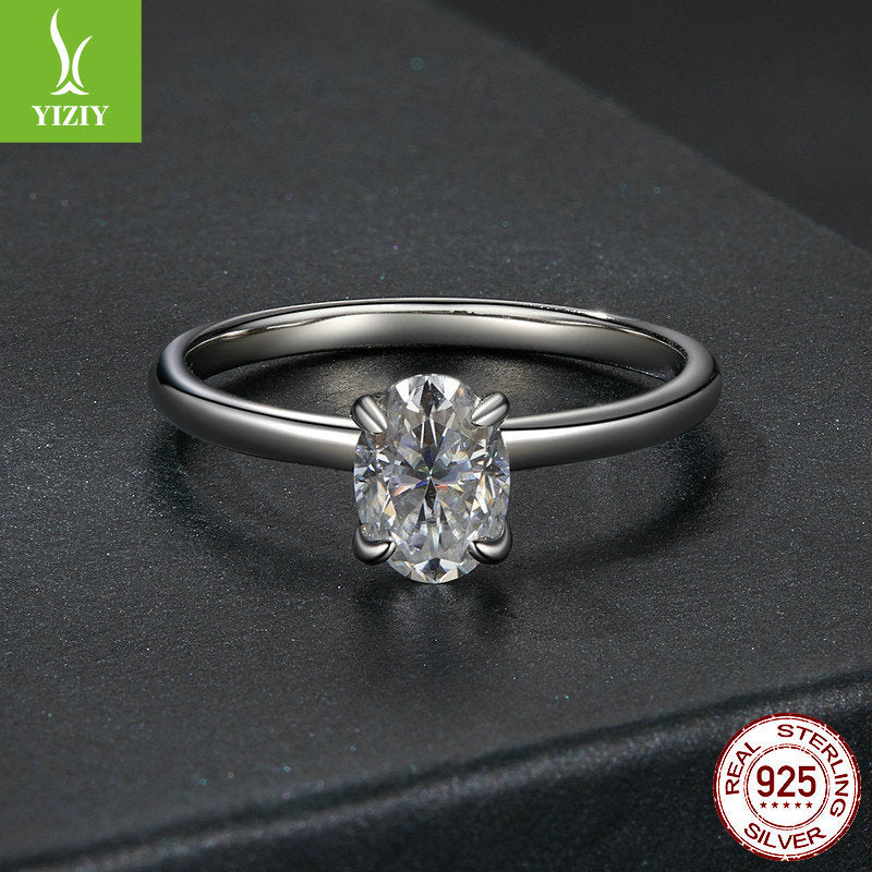 1 Carat Moissanite Oval Ring in 925 Silver