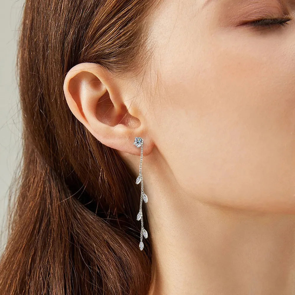 1.38ct Moissanite Leaf Earrings in 925 Sterling Silver