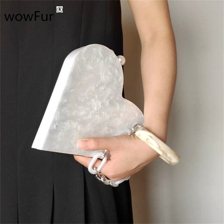 Mother of Pearl Heart Acrylic Box Clutch