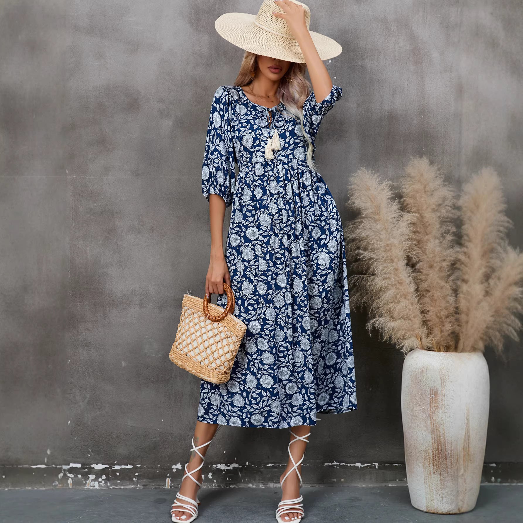 Floral Print Sleeveless V-Neck Wrap Midi Dress