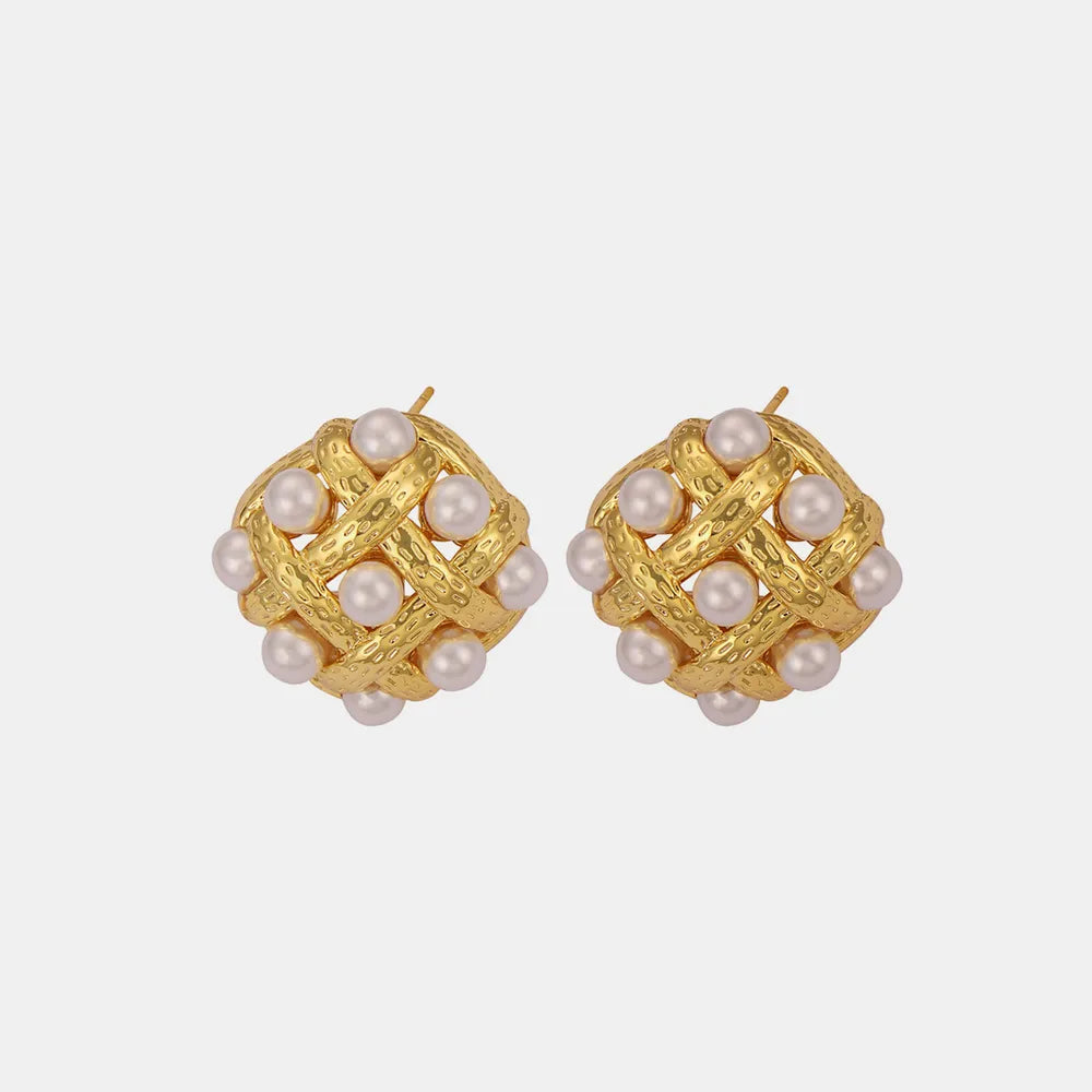 Shell Pearl & Copper Stud Earrings