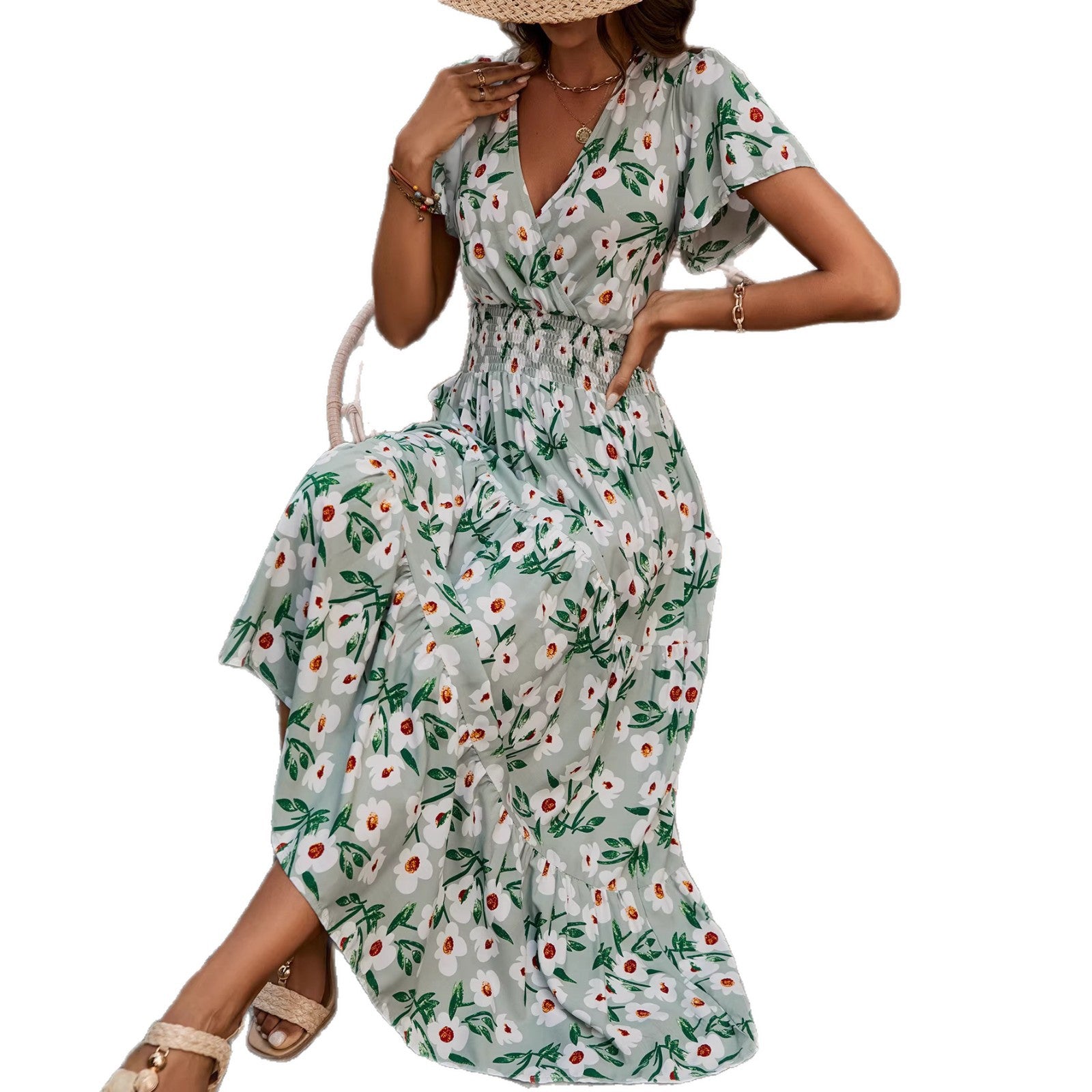 Floral Print Sleeveless Square Neck Tiered Maxi Dress