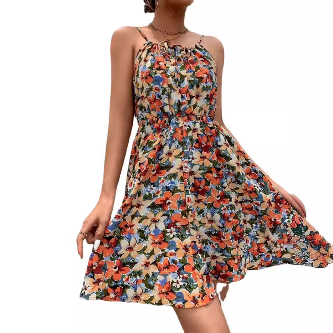 Elastic Waist Tie-Up Strap Short Princess Dress