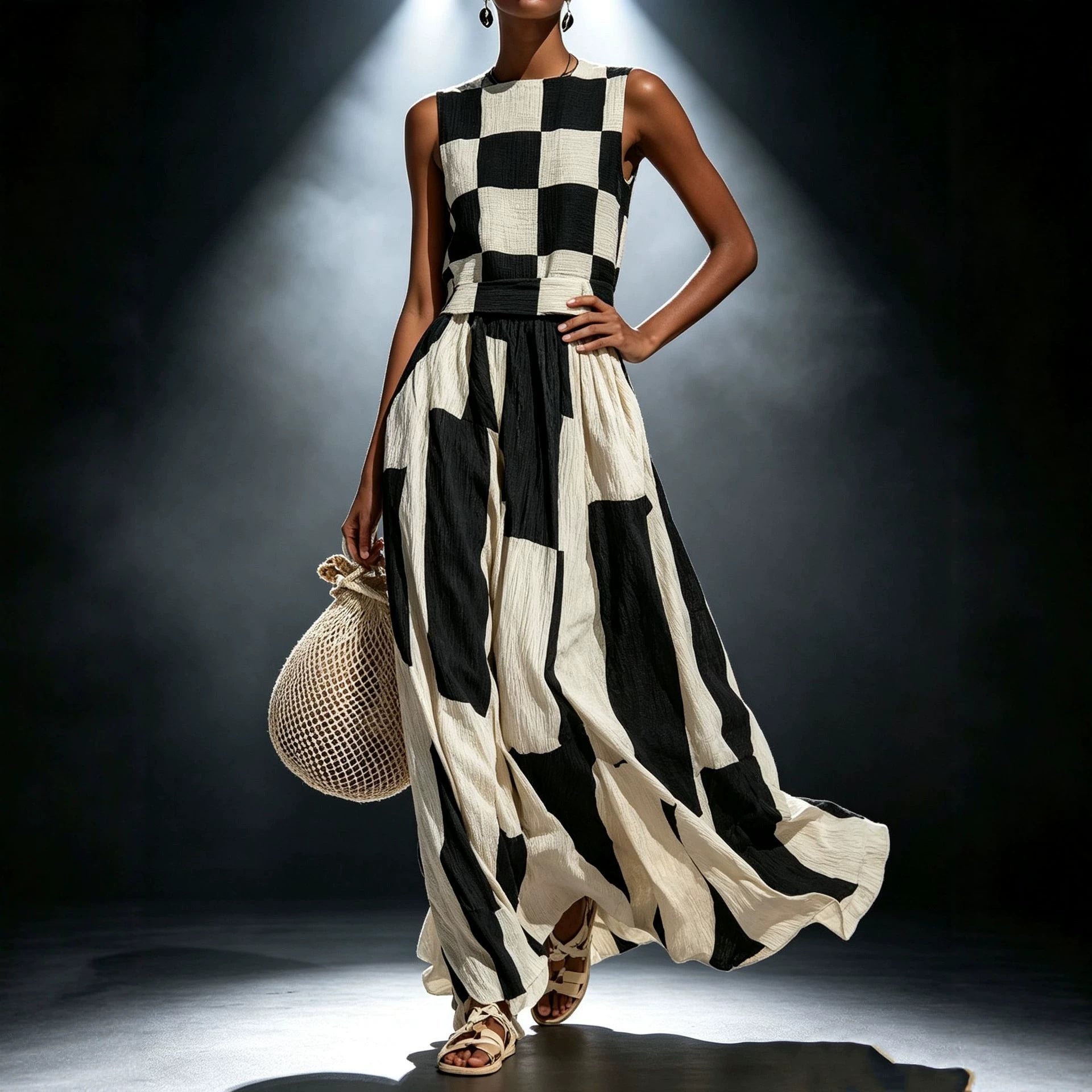 Round Neck Sleeveless Loose Midi Dress