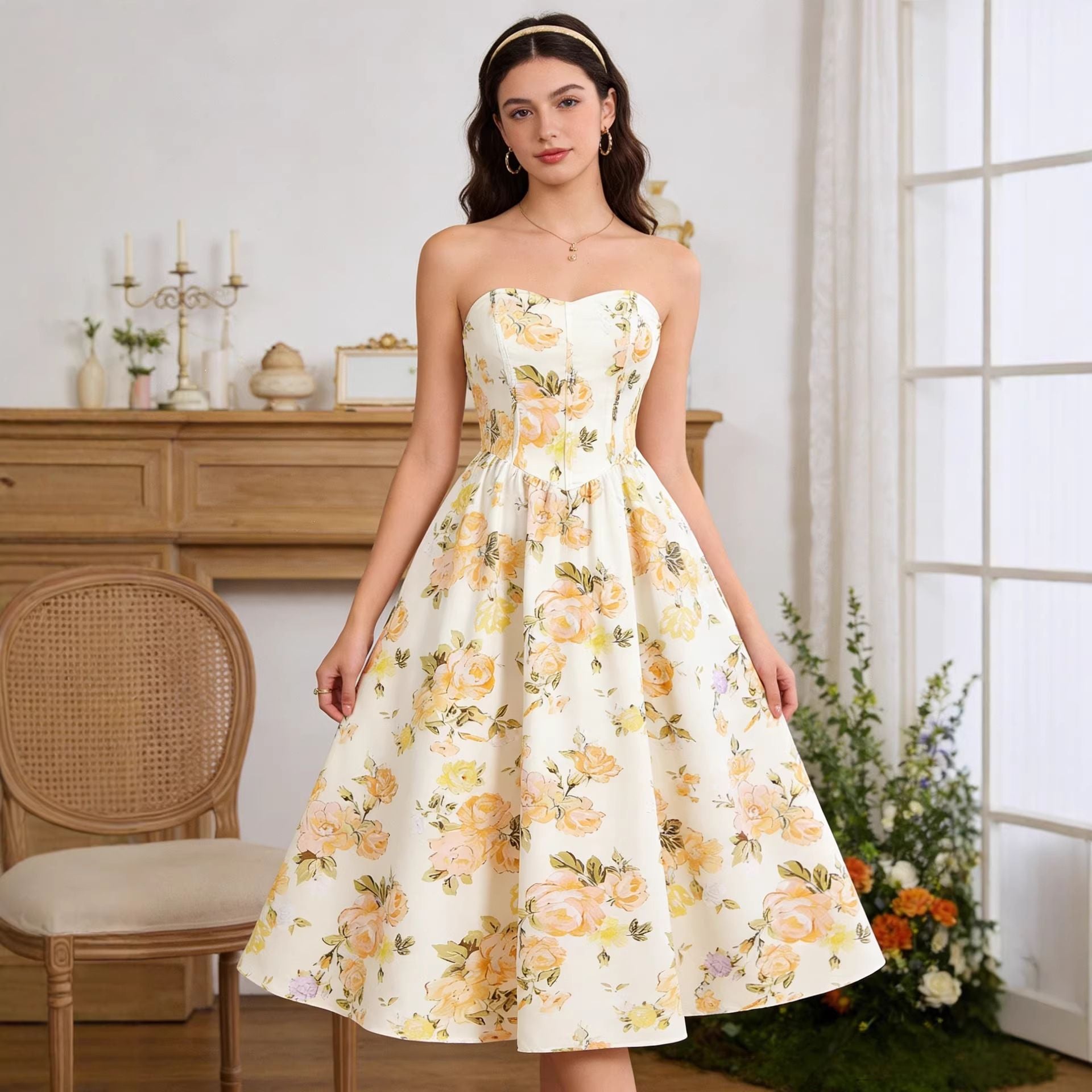 Floral Print Ruffle Hem Spaghetti Strap Tiered Midi Dress