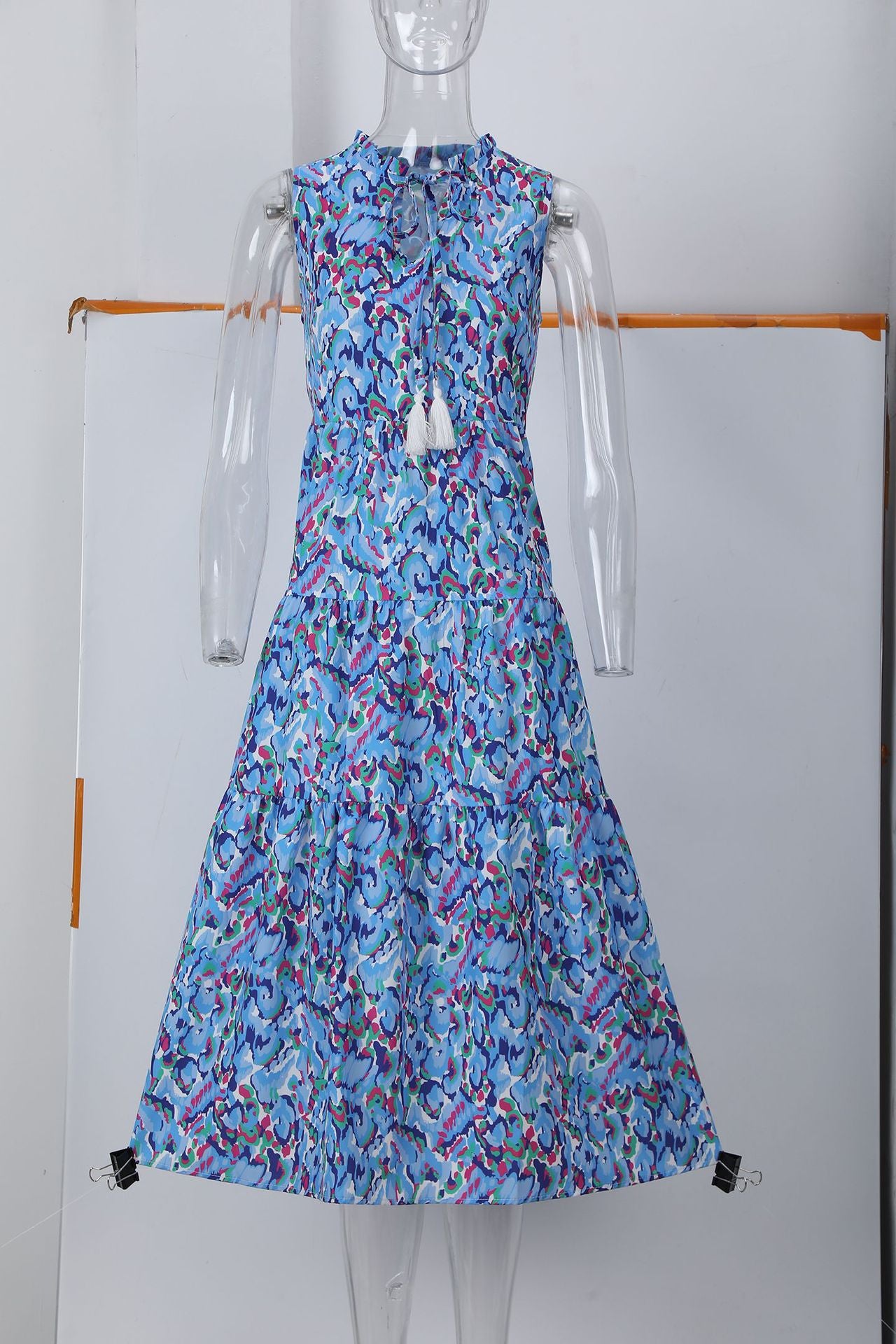 Floral Print Sleeveless V-Neck Smocked Waist Maxi Dress