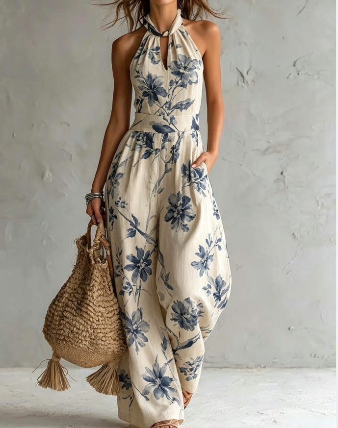 Halter Backless Tie-Dye Wide-Leg Jumpsuit
