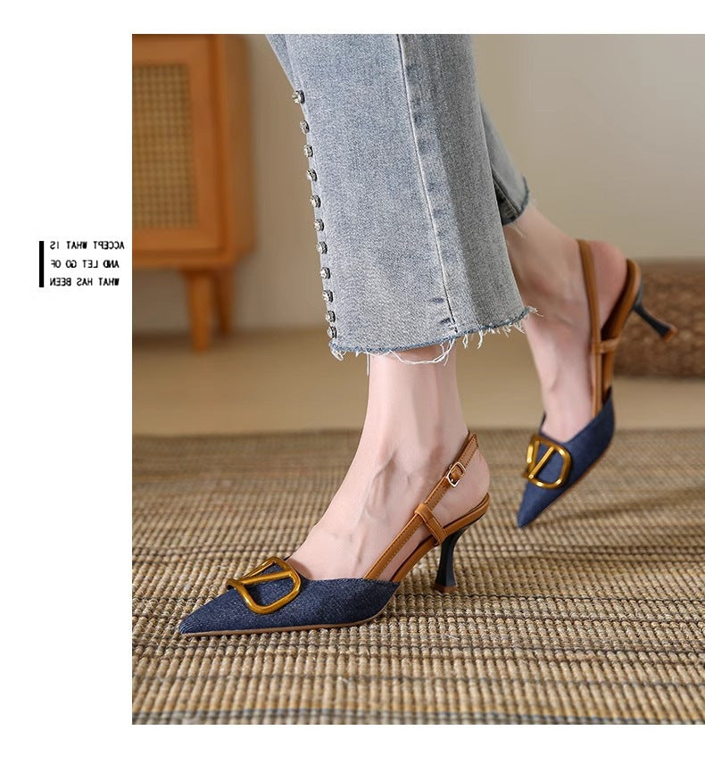 Denim Pointed Toe Stiletto Sandals