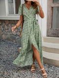 Floral Print Sleeveless V-Neck Smocked Waist Tiered Maxi Dress