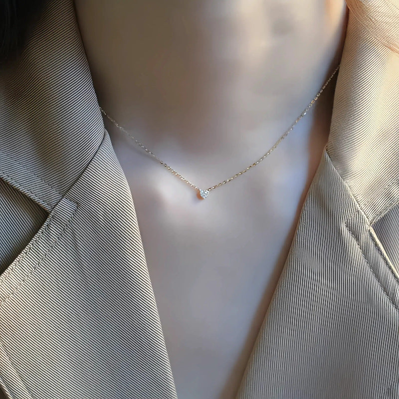 Mini Diamond Heart Collarbone Necklace in 925 Silver & 14K Gold