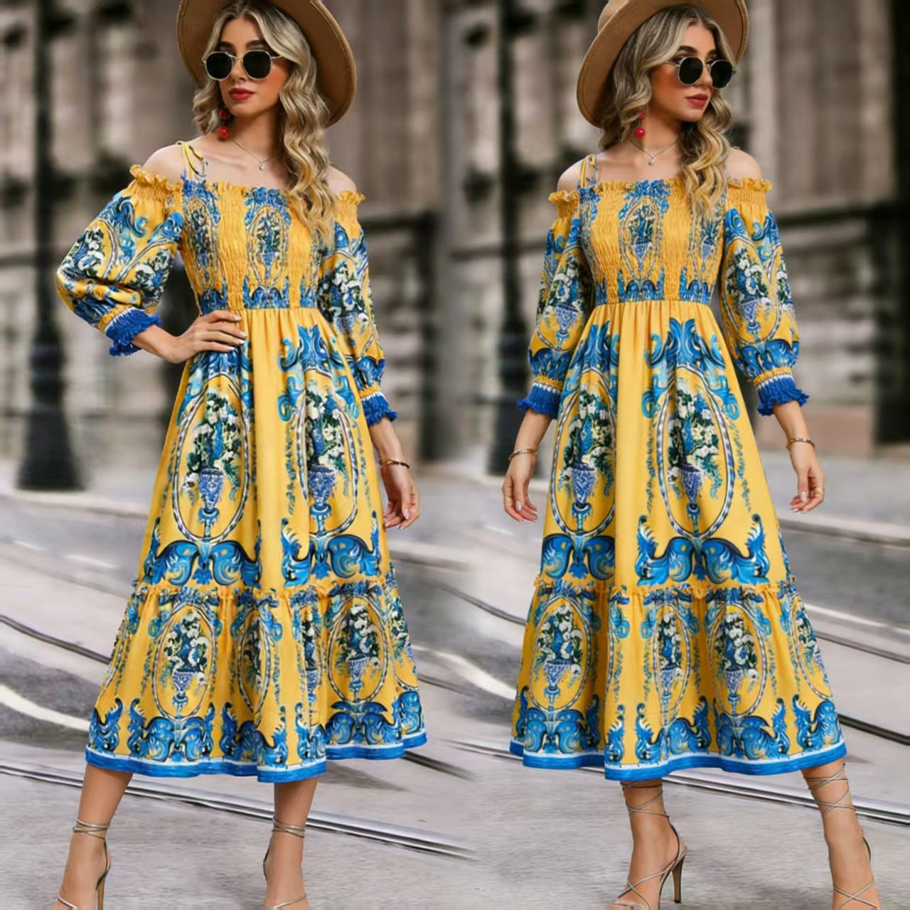 Floral Print Tie-Front V-Neck Short Sleeve Midi Dress