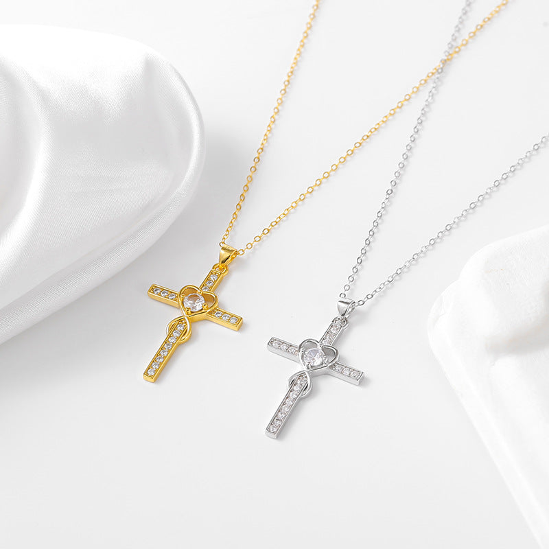 Heart & Cross Pendant Necklace in 925 Silver