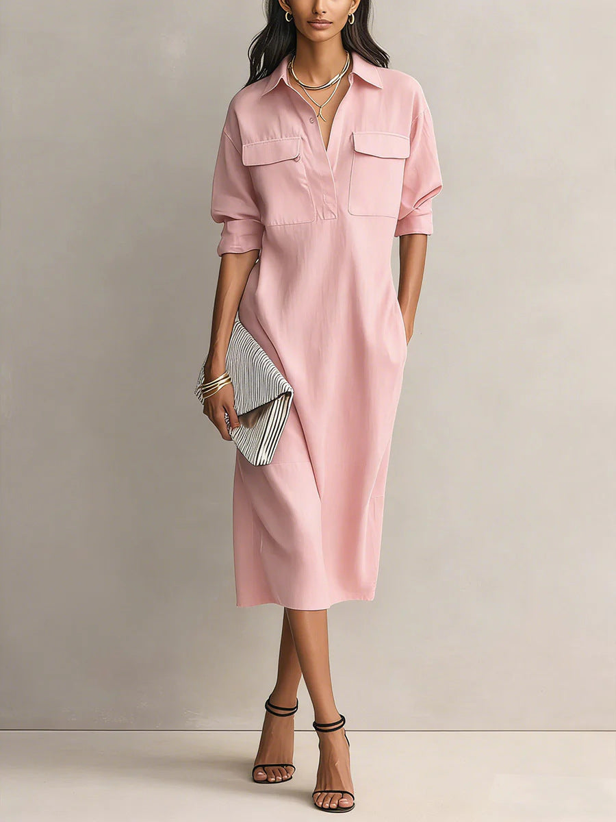 Elegant Office Casual Solid Colour Fitted Midi Dress