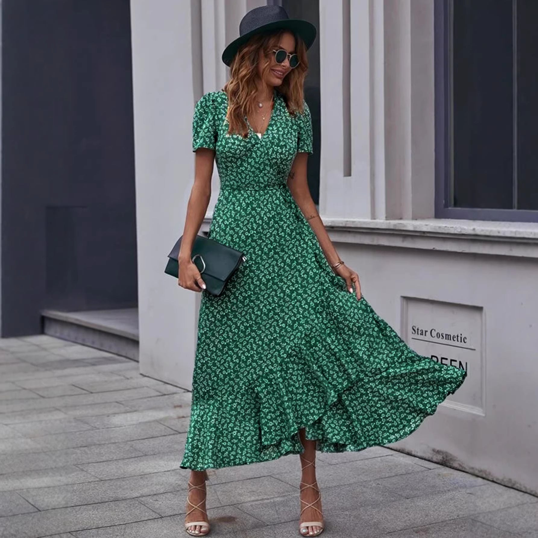 Floral Print Sleeveless V-Neck Tiered Smocked Waist Maxi Dress