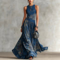Printed Sleeveless Vest A-Line Swing Maxi Dress