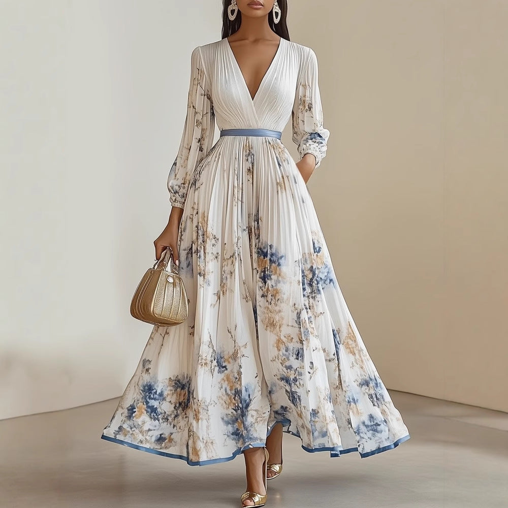 Long Sleeve V-Neck Midi Dress