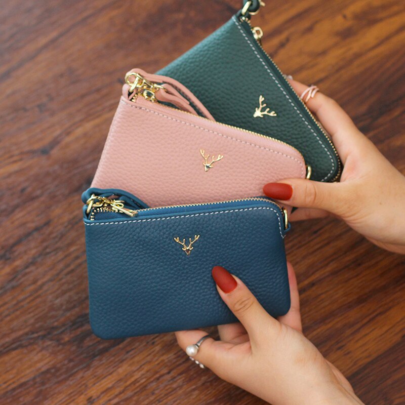 Genuine Leather Zip Wallet with Card Holder