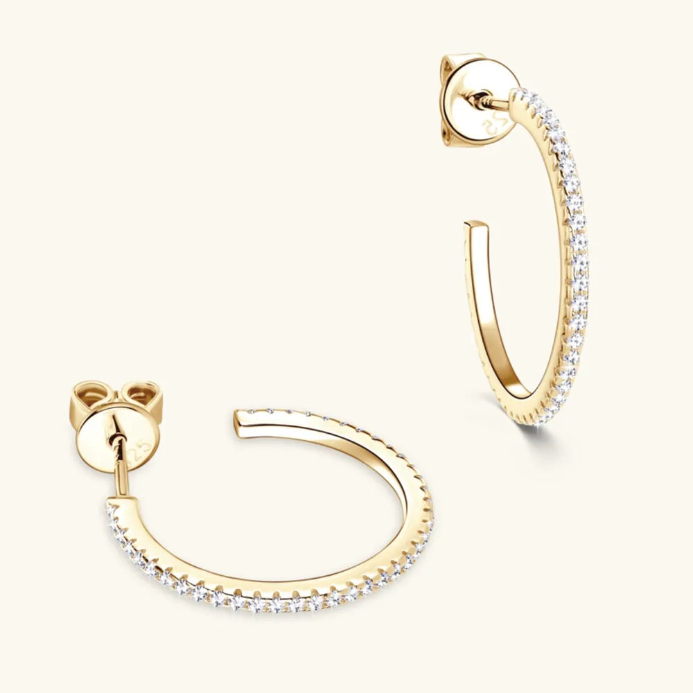 Inlaid Moissanite C-Hoop Earrings in 925 Sterling Silver