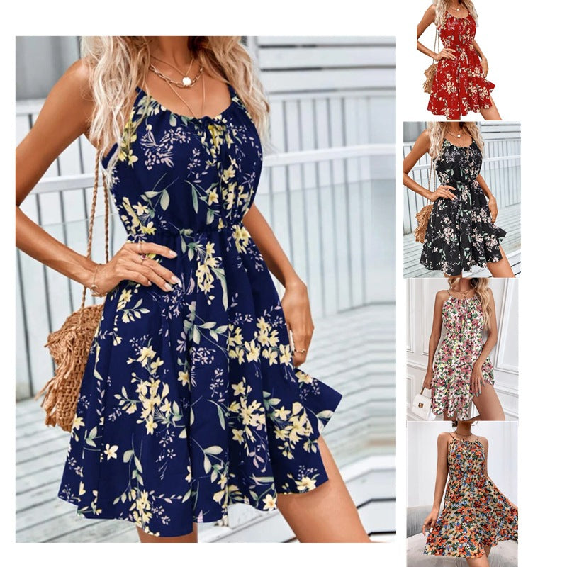 Elastic Waist Tie-Up Strap Short Princess Dress