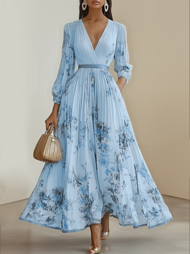 Long Sleeve V-Neck Midi Dress