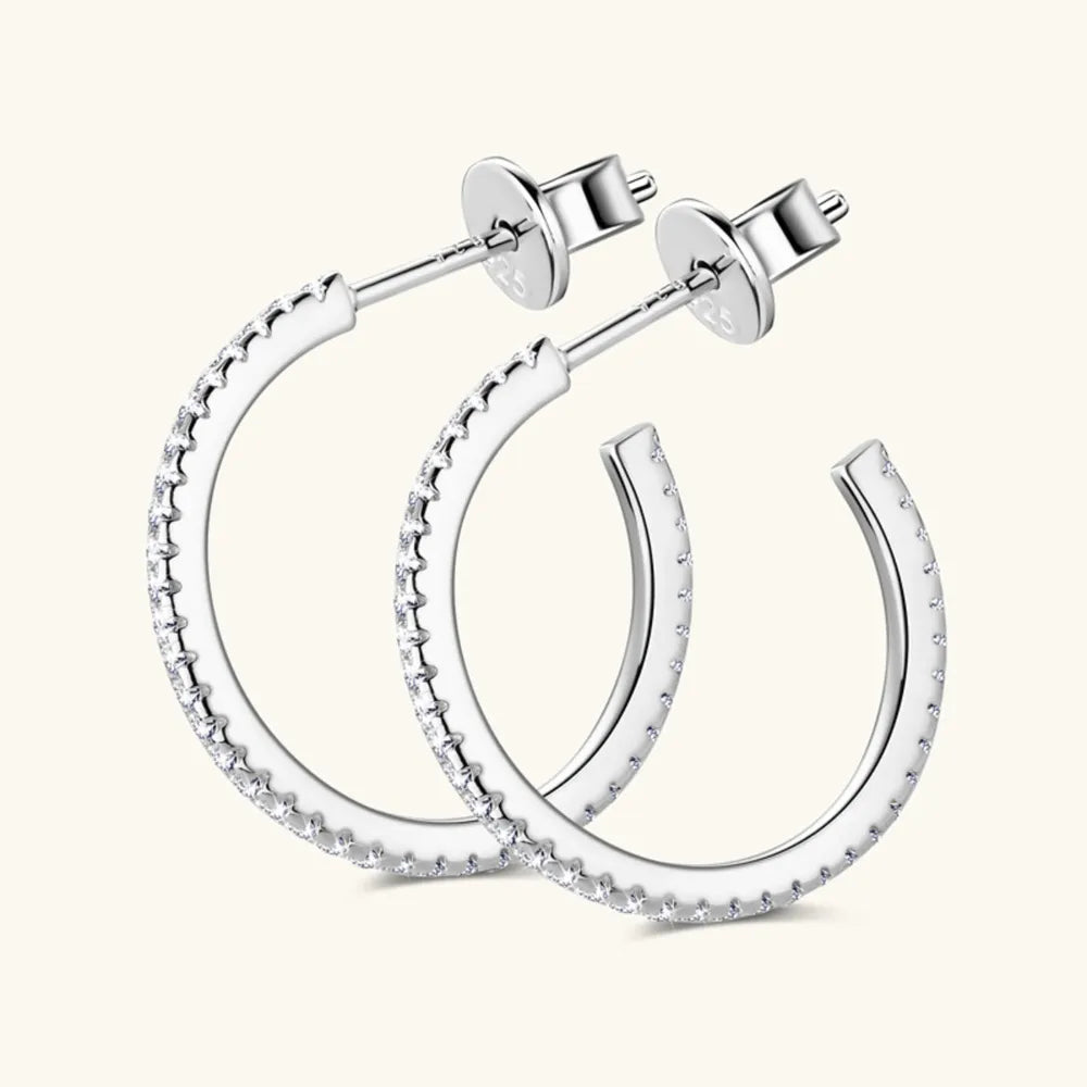 Inlaid Moissanite C-Hoop Earrings in 925 Sterling Silver