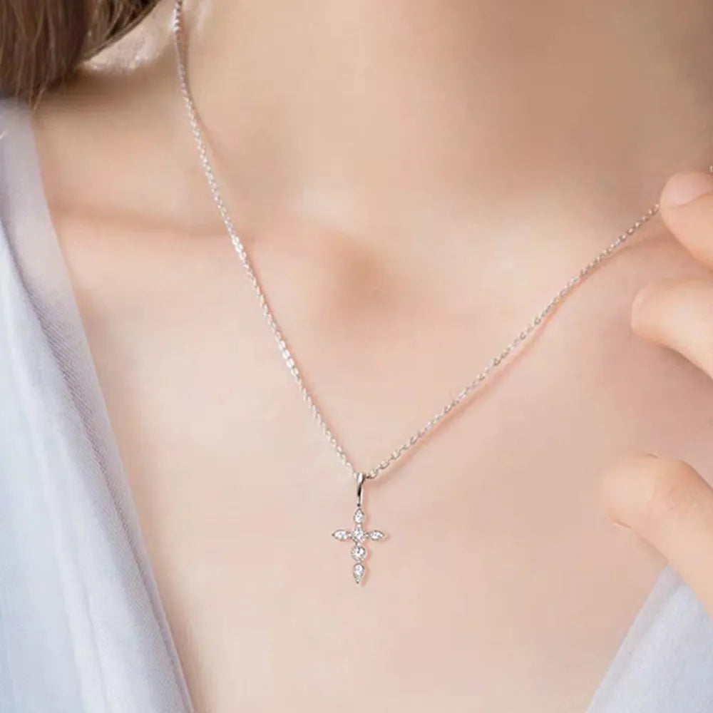 Moissanite Cross Pendant Necklace in 925 Silver