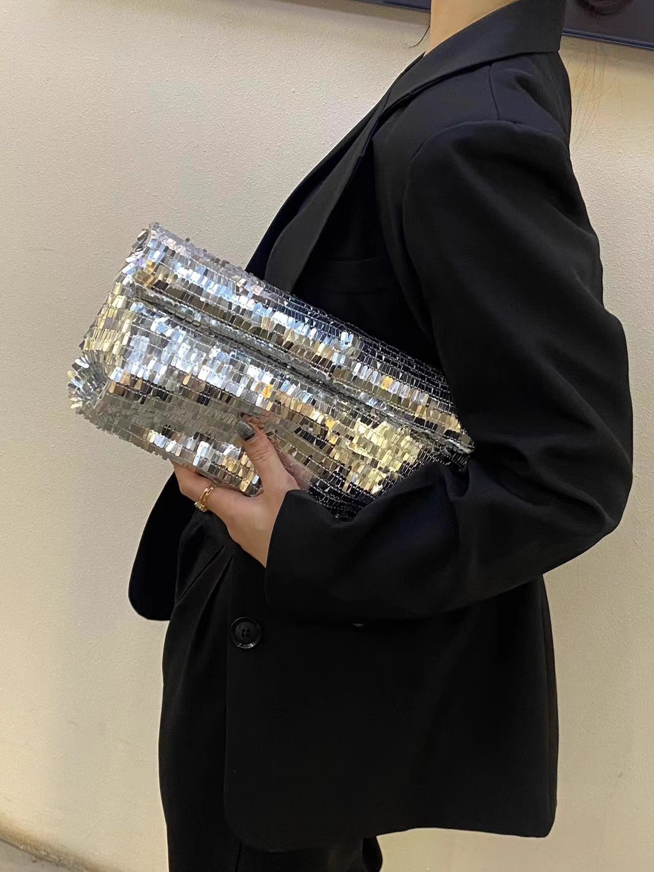 Shimmering Silver Evening Clutch Bag