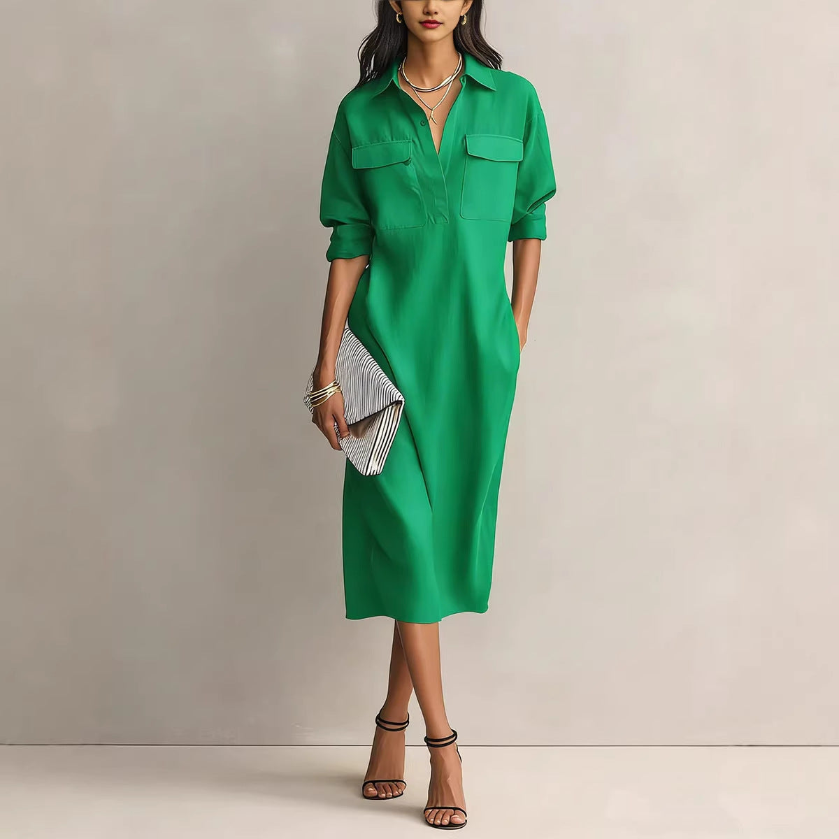 Elegant Office Casual Solid Colour Fitted Midi Dress